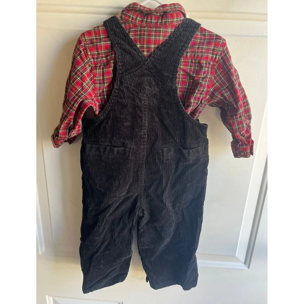 90's The Children's Place Baby Boys Corduroy Overalls and‎ Flannel Holiday Set - Picture 3 of 7
